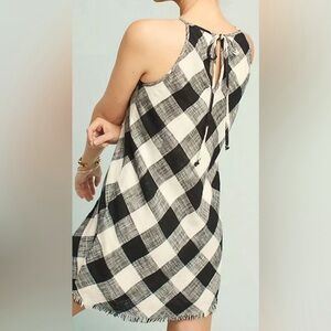 Anthropologie x Cloth and Stone plaid Frayed Gingham Halter mini black white USS